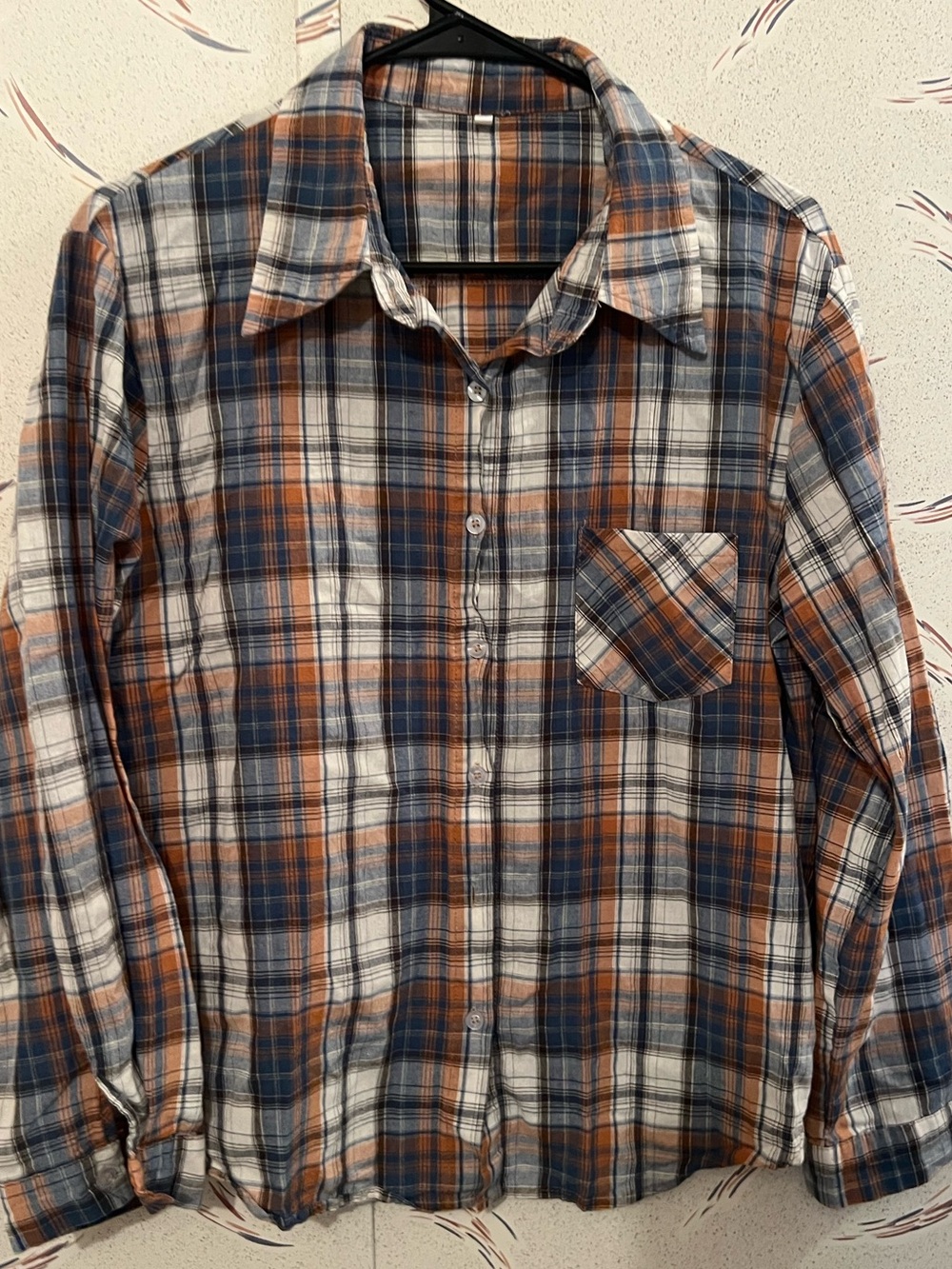 Women's Button-Down Plaid Shirt in Blue & Brown